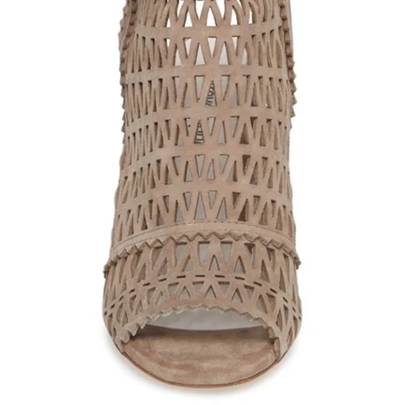 JEFFREY CAMPBELL Ottawa Taupe Suede Leather Sandal Block Heel Open Toe Bootie 10 - Picture 6 of 14